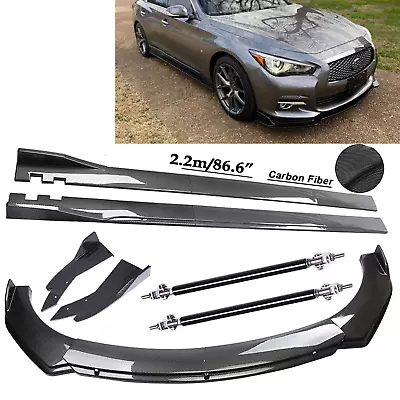 Carbon Fiber Front Bumper Lip Spoiler 86.6  Side Skirt Kit For Infiniti G37 G35 • $149.99