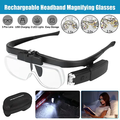Jewelers Headband Magnifier Visor LED Illuminated Visor Magnifying Glass Loupe • $18.98