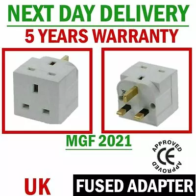  2 Way Adaptor 3 Pin Mains Socket 13 Amp Double Household Multi Plug Adapter Uk • £5.99