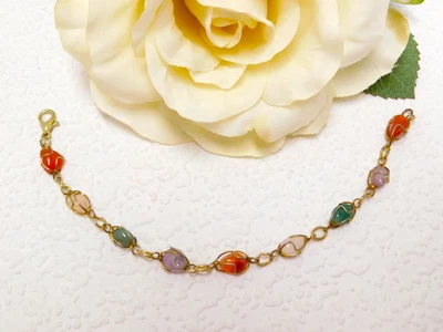 Wire Wrapped Multi-gemstone Gold Tone Bracelet  7  • £5.54