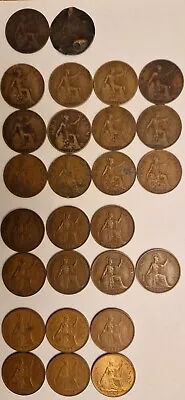 British Old Pennies Job Lot 27 Old Penny Coins From 1906 To 1967 1d Coppers • £5