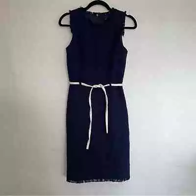 J. Crew Belted Tweed Navy Knee Length Sheath Dress Size 2 • $28
