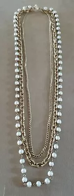 Vintage Designer Multi-strand 30  Chain Necklace  Goldtone/faux Pearls • $18.99