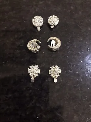 £3.99 • Buy Vintage Costume Jewellery Clip~On Earrings 1950/60’s  ~  3 Pairs Sparkly