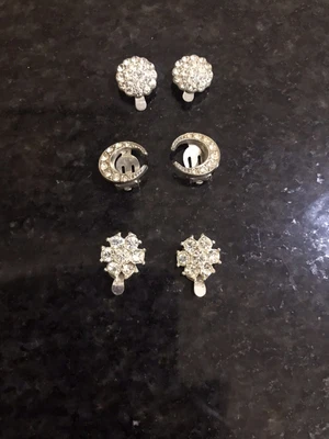 £3.99 • Buy Vintage Costume Jewellery Clip~On Earrings 1950/60’s  ~  3 Pairs Sparkly