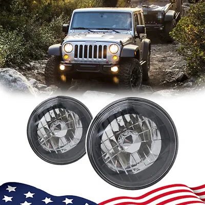 7  Inch Round Clear Lens Diamond Cut Projector Black Chrome Halogen Headlights • $28.12