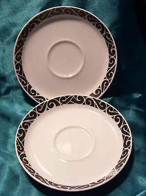 2 Mikasa Pivotal By Ben Seibel Saucers Noir 5003 Discontinued Vintage Pattern • $6