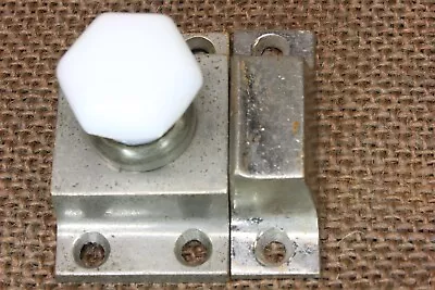 Old Cabinet Latch Cupboard Catch Milk Glass Hexagon Knob Vintage Solid Brass • $55.41