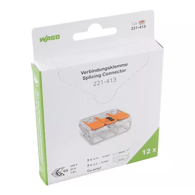 Wago 221 - 413 Series 3 Way Electrical Connectors Box Boxes Of 12 • £5.99