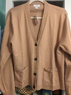 J. Crew Cotton Cashmere Blend V-Neck Cardigan Sweater Camel Large New • $55