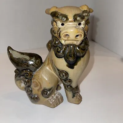 Chinese Brown Ceramic Lion Foo Dog Figurine 6 1/4  Japanese Dragon Statue Figure • $19.99