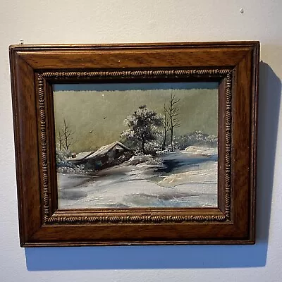 Original Vintage Oil Painting Serene Winter Farm Barn Landscape 13” X 11” Framed • $85
