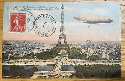 Paris France Zeppelin Airship Eiffel Tower C1912 Postcard • £1.99