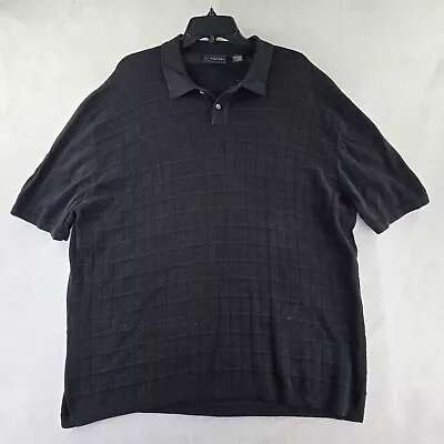 J Ferrar Men Size XL VTG Black Cotton Short Sleeve Knitted Rockabilly Polo Shirt • $19.49