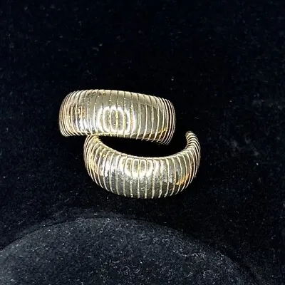 Vintage PARK LANE Gold Tone Ribbed 1  Half Hoop Wide Post Pierced Earrings • $8.75