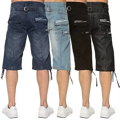 £19.99 • Buy ENZO Mens Denim Shorts Regular Fit Designer Pockets Straight Leg Half Pants