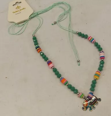 NWT Beaded Adjustable ELEPHANT NECKLACE With Mint Green String • $5