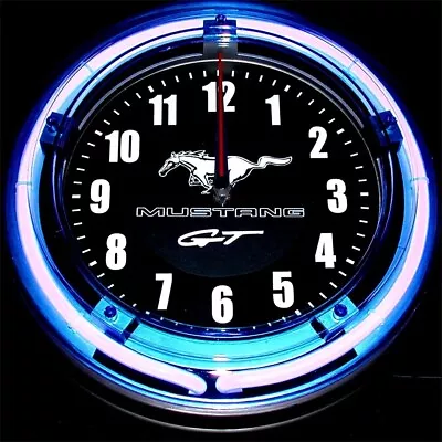 MUSTANG GT - 11  Blue Neon WALL CLOCK • $84.99