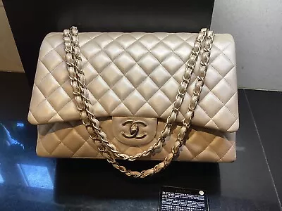 Authentic Chanel Double Flap Classic Maxi Bag Gold • £4990