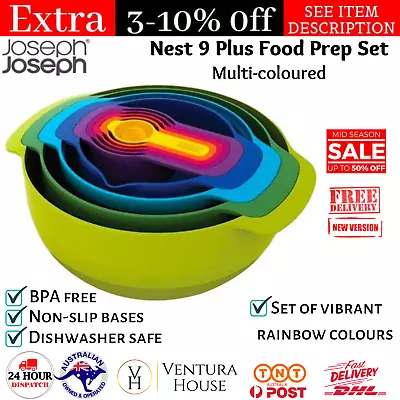 Joseph Joseph Nest 9 Plus Food Prep Set Measuring Cup Sieve Mixing Bowl Colander • $108.47