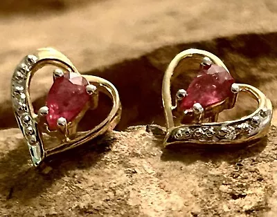 14Kt Solid Gold Marquise Cut Earth Mined Ruby & Earth Mined Diamond Earrings • $149.99
