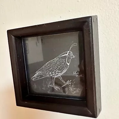 Vintage Derek Smith Quail Bird Etched Small Framed Wall Art Decor 5 Inch • $24.99