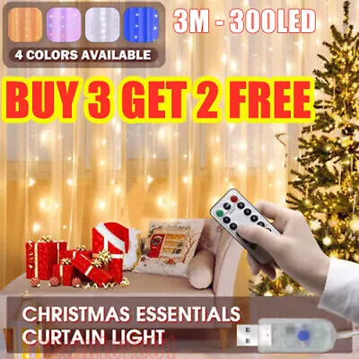 £1.99 • Buy 300LED Curtain Fairy Lights String Indoor Outdoor Backdrop Wedding Xmas Party~UK