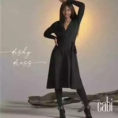 Cabi Dishy Long Sleeve Faux Wrap Dress In Black • $55