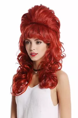 Ladies' Wig Baroque 60er Beehive Updo Bun Curly Fringe Red • £27.56