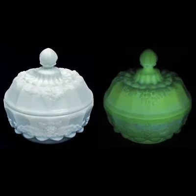 WESTMORELAND MILK GLASS Grapevine Candy Dish W/ Lid W/Manganese/Uranium UV GLOW • $28