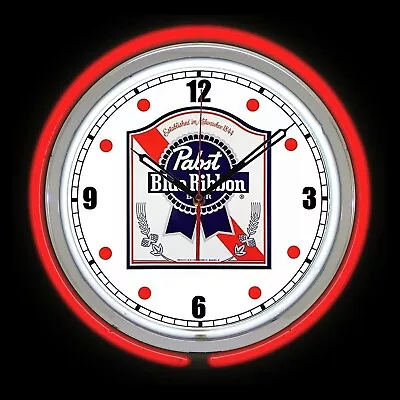 15  PABST BLUE RIBBON Beer Sign PBR Red Double Neon Clock • $119.95