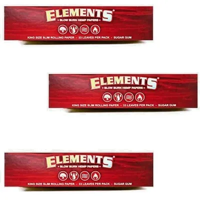 $4.82 • Buy 3 Packs Elements Red King Size Slim Slow Burn Rolling Papers USA Shipped