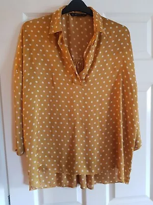 Size L Mustard Gold Spotty Blouse Top 3/4 Sleeve Zara Basic • £0.99