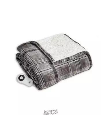 Serta Microplush Electric Heated Warming Throw Blanket Silver Plaid • $89.99