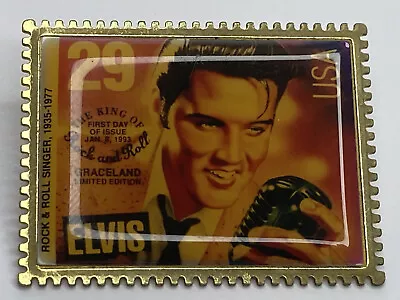 Vintage 1992 Enamel 29c Elvis Stamp Design Lapel Pin - 1 1/2” Wide • $12.98