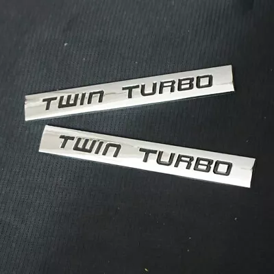 2x Chrome Black TWIN TURBO Metal Decal Sticker Badge Emblem  Engine V6 Auto Type • $15.98