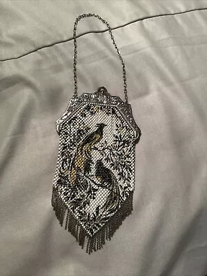 GREAT Art Deco Gold Silver Mandalan Mesh Enamel Evening Bag Purse 1920’s Fringe • $65