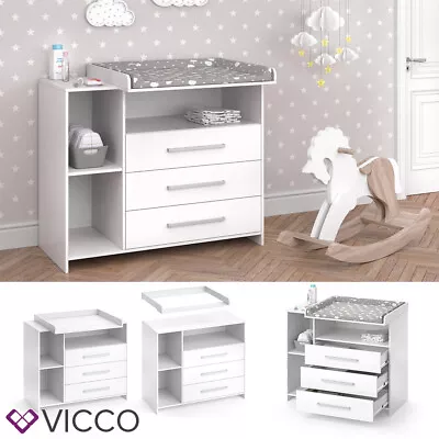 Baby Changing Unit Changing Table Baby Furniture Oskar White With Shelves Vicco • £200.83