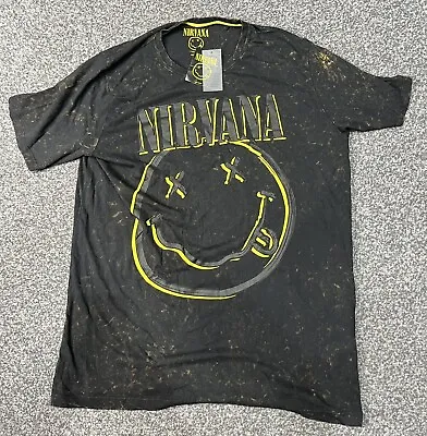 Nirvana Mens Black Acid Wash T-Shirt Size XL • £19.99