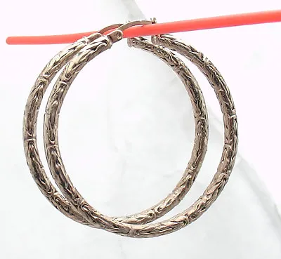 1 1/2  Technibond Byzantine Hoop Earrings Brown Gold Clad Sterling Silver • $53.89