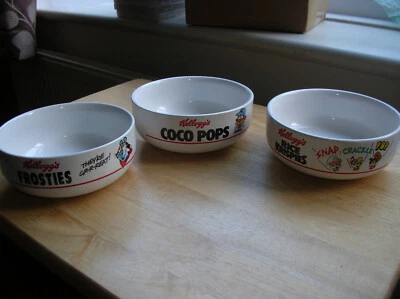 £25 • Buy Set Of 3 RETRO 1987 Kelloggs FROSTIES COCO POPS RICE CRISPIES KIDS CEREAL BOWLS