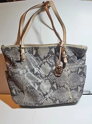 Michael Kors Python Snakeskin Embossed Leather Medium Chain Tote Purse Hand Bag • $35