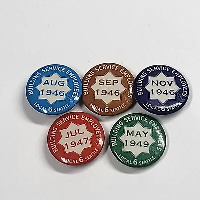 Lot 5 Building Service Employees Labor Union Pins 1946 1947 1949 Local 6 Seattle • $19.99