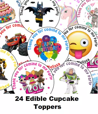 24 Edible Personalised Cupcake Toppers Rice Card Cake Fairy Birthdays Pre Cut • £2.75