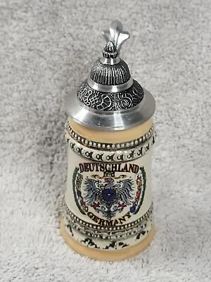 Miniature Porcelain German Deutshland Lidded Beer Stein Mug 4.5 Inches Tall • $12