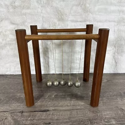 Vintage Swinging Wonder Newton Cradle Newtonian Demonstrator Wood Wooden Base • $43.98