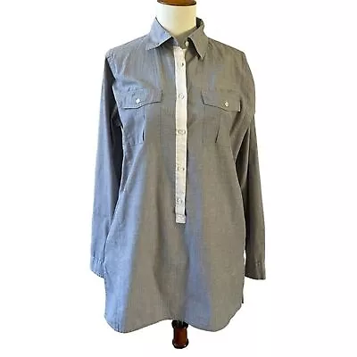 J Crew Shirt Dress Chambray Button Up Long Sleeve Pockets Lightweight Blue Sz Xs • $10.04