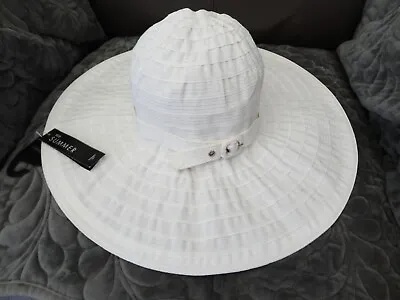 NWT Marks And Spencer White & Silver Thread Packable Sun Hat Size M/L Crown 60cm • £5