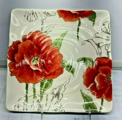 Maxcera Red Poppy Flower Salad Square Plate 85 ” X 85   New Ceramic  • $15.84