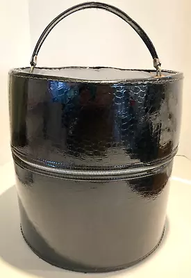 Vintage Patent Leather Hat Box Wig Case Carrier Travel Handle 1960’s Preowned • $16